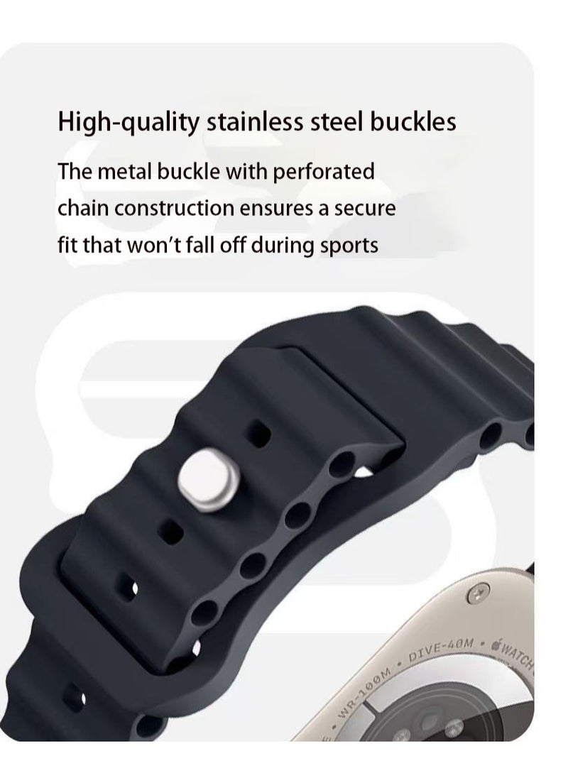 Youque - For Apple Watch Ultra 2 ,Band 42mm/ 44mm /45mm/49mm for men and women, wavy silicone sports wristband compatible with iWatch Ultra 2/1 series 10/9/8/7/6/5/4/3/2/1 SE Starlight - Image 1
