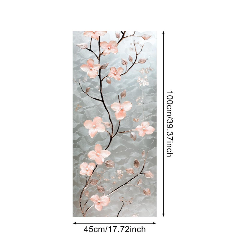 IVN Privacy Window Film Stained Glass Window Cling Pink Blossom Design Decorative Static Cling Glass Film for Bathroom Kitchen Door Panel 17.7 x 39.3 Inch - Image 3