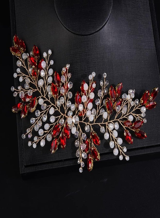 Rumtock Boho Red Crystal Headband for Women Girls Wedding Bridal Handmade Branches Headpiece Special Occasion Hair Styling Jewelry (Red White) - Image 2