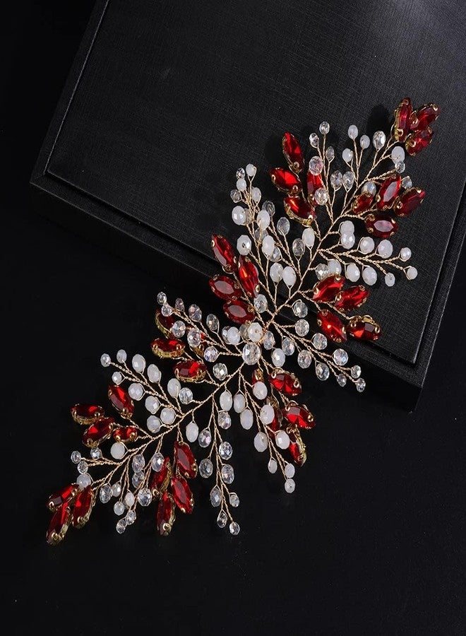 Rumtock Boho Red Crystal Headband for Women Girls Wedding Bridal Handmade Branches Headpiece Special Occasion Hair Styling Jewelry (Red White) - Image 1