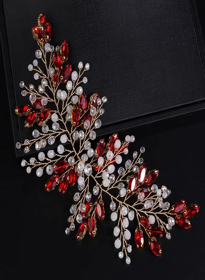 Rumtock Boho Red Crystal Headband for Women Girls Wedding Bridal Handmade Branches Headpiece Special Occasion Hair Styling Jewelry (Red White) - Image 3