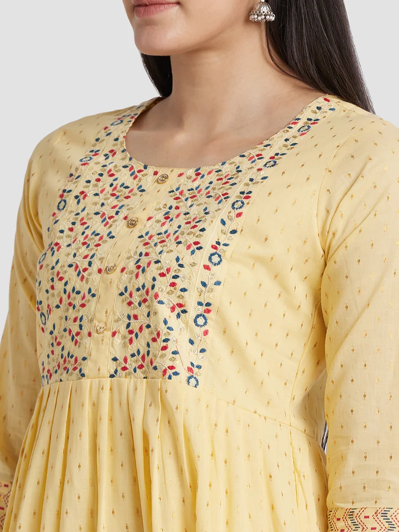 globus Women Ethnic Motifs Embroidered Tiered Anarkali Pure Cotton Kurta