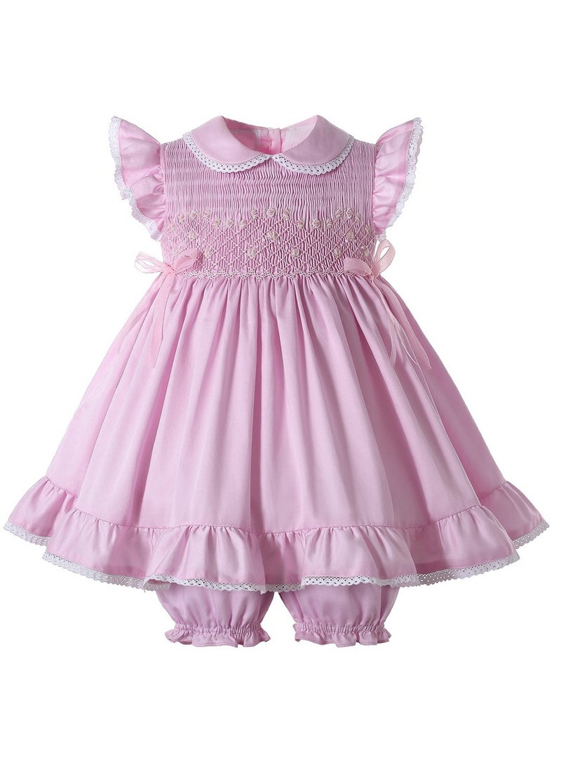 Two-piece baby girl dress with an ruched bodice, tie at the back, and ruffles at the bottom  - Image 1