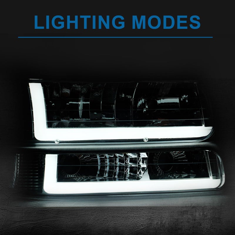 Fullux LED DRL Headlights Assembly for 1999-2002 Chevy Silverado 1500 2500 1500HD 2500HD 3500 2000-2006 Suburban Tahoe Headlamp Clear Reflector Chrome Housing - Image 2