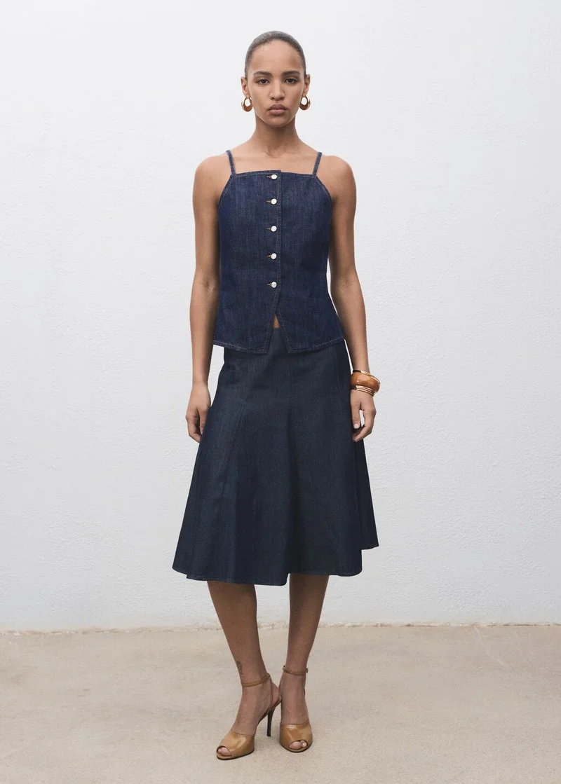 MANGO Pleated denim skirt