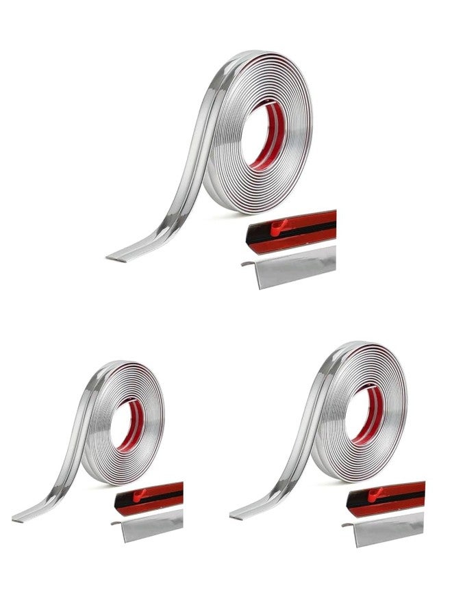 SGABANI 3 Meter Wall Molding Trim - Flexible PVC Wall Molding Trim & Corner Guards & Caulk Strip, Apply in Table Edge Door Frame Baseboard for Protection and Decoration Pack of 3 (Silver) - Image 1