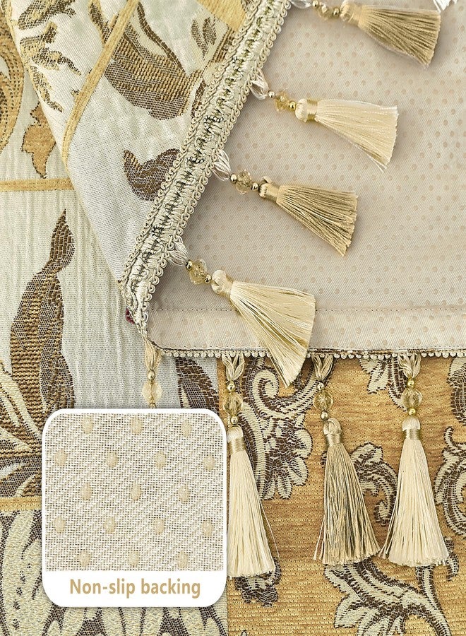 Loom and Mill أغطية فاخرة لأذرع الأريكة من قماش الجاكار من لوم آند ميل، قطعتان، غطاء مسند ذراع الأريكة بنمط دمشقي مرقع مع شرابات، واقي أثاث مانع للانزلاق للكراسي والأرائك والكراسي القابلة للإمالة والحيوانات الأليفة، بيج مصفر، 20 × 24 بوصة - Image 4