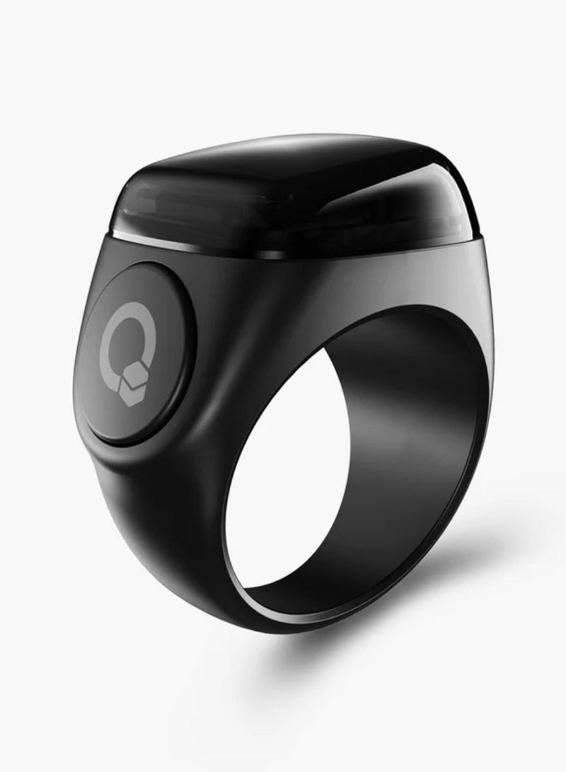 iQIBLA Smart Tasbih Zikr Ring Wide Display 1.5CM Powerful Battery Backup Upto 7 Days OLED Display Noor Smart Ring App Operated Tasbih Counter Prayer Reminder Technology Plastic 5 Prayer Time Reminders iQibla Smart Zikr Ring 22MM Black - Image 1