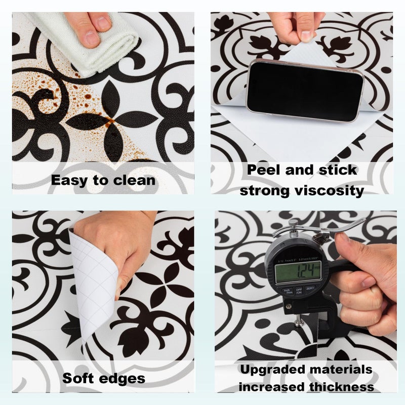 Alow Peel and Stick Floor Tile: 10 Pcs Black and White Peel and Stick Flooring Waterproof, Self-Adhesive Removable Vinyl Flooring 11.8In by11.8In for Bathroom,Kitchen - Image 4