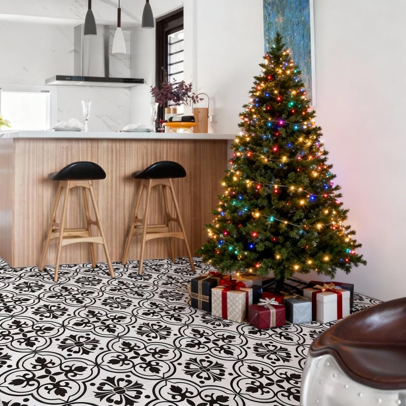 Alow Peel and Stick Floor Tile: 10 Pcs Black and White Peel and Stick Flooring Waterproof, Self-Adhesive Removable Vinyl Flooring 11.8In by11.8In for Bathroom,Kitchen - Image 5