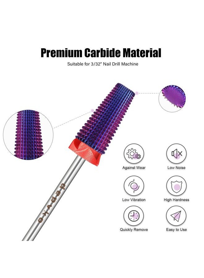 Depvko 5 in 1 Nail Drill Bits, 3/32'' Carbide Tungsten Nail Bits, Two Way Rotate Professional Advanced Safety Cuticle Bits for Nail, Fast Remove for Manicure Pedicure Cuticle Gel Polishing(F, Purple) - Image 2