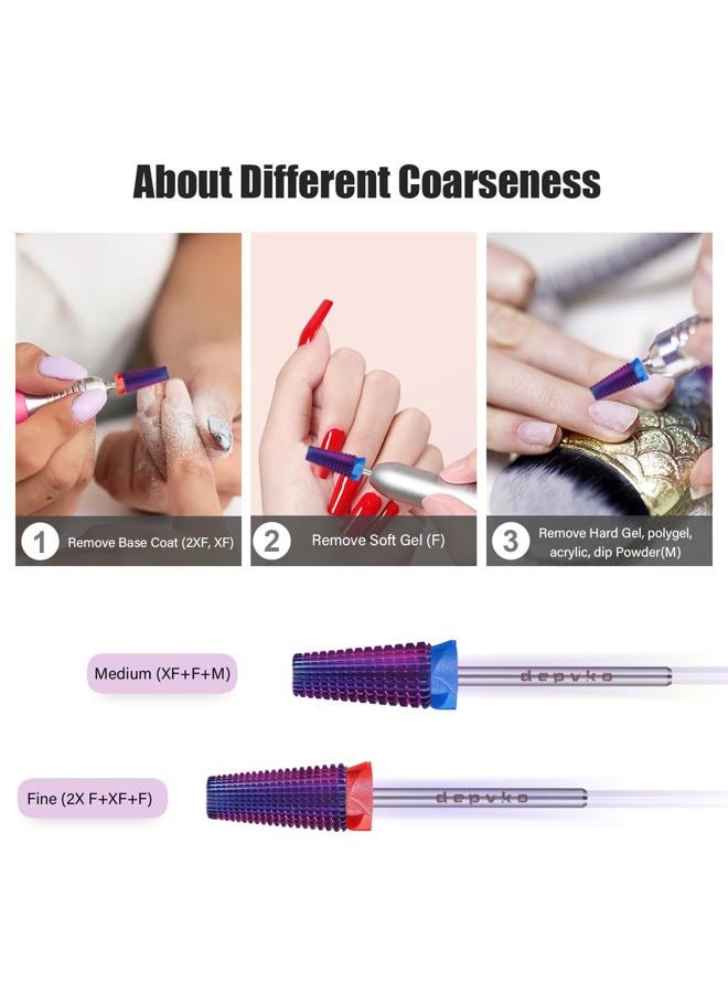 Depvko 5 in 1 Nail Drill Bits, 3/32'' Carbide Tungsten Nail Bits, Two Way Rotate Professional Advanced Safety Cuticle Bits for Nail, Fast Remove for Manicure Pedicure Cuticle Gel Polishing(F, Purple) - Image 4