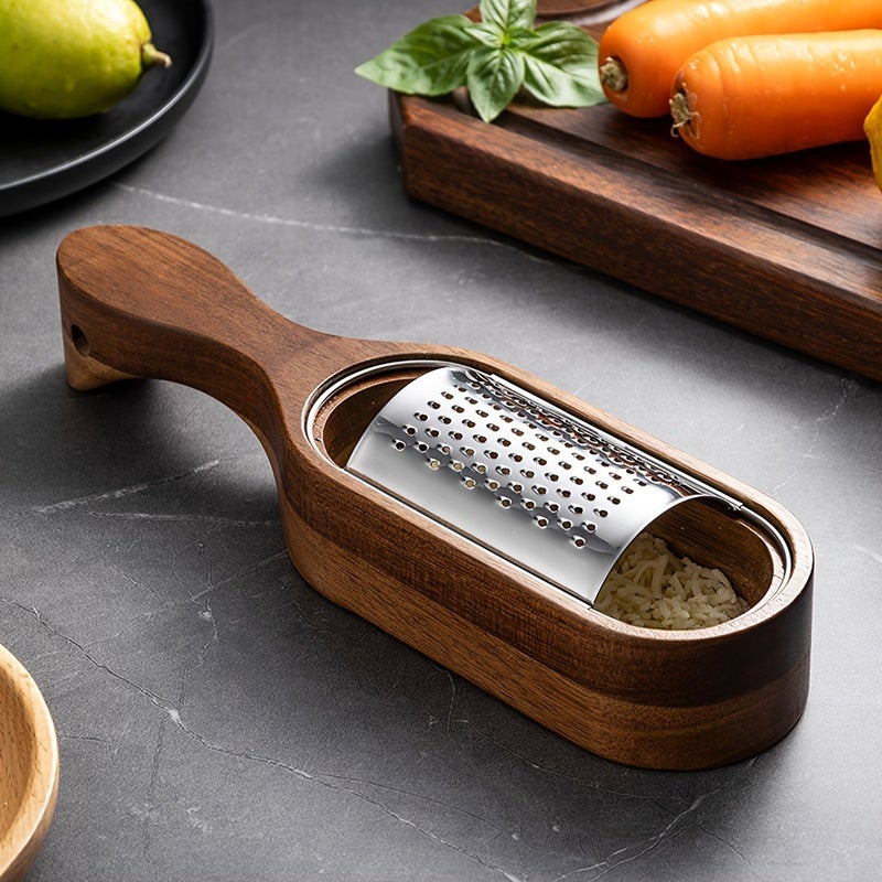 1PC Stainless Steel Cheese Grater with Acacia Wood Storage Box - Perfect for Cheesemaking