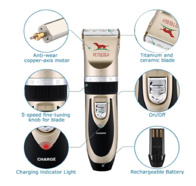 Petology Professional Automatic Rechargeable Pet Hair Trimmer for Dogs & Cats Grooming Machine Wireless (Gold Trimmer + Extra Blade) - Image 2