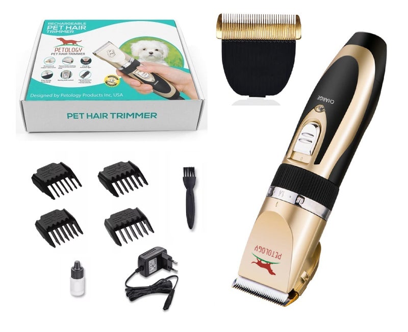 Petology Professional Automatic Rechargeable Pet Hair Trimmer for Dogs & Cats Grooming Machine Wireless (Gold Trimmer + Extra Blade) - Image 1