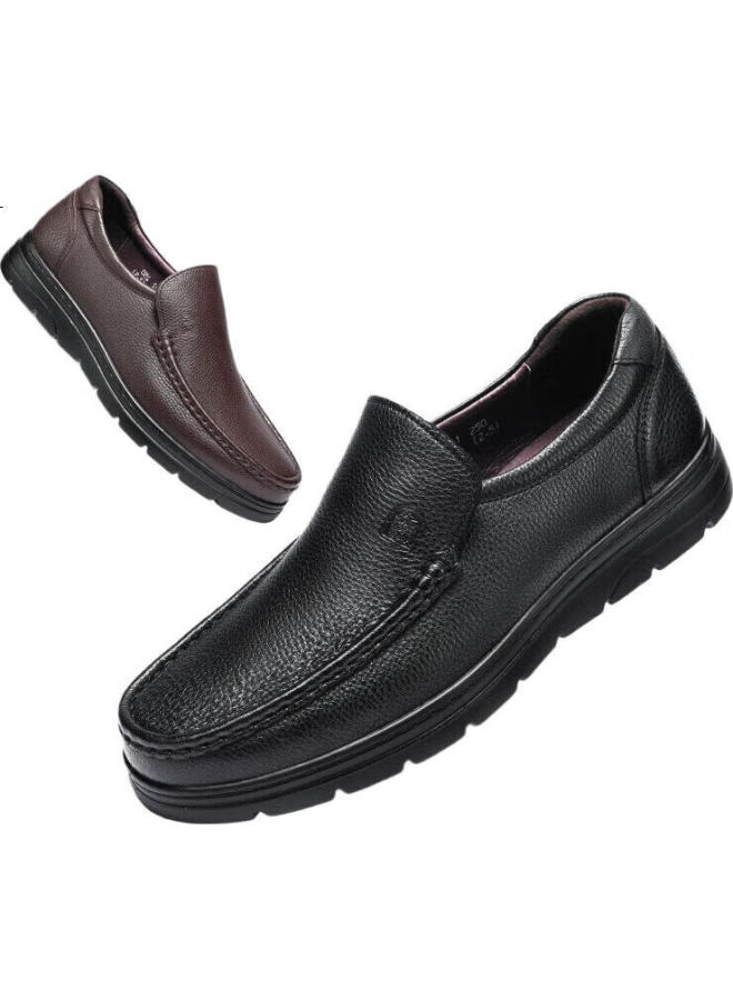 Laorentou Men'S Leather Business Casual Shoes Lazy Slip-On Thick-Soled Wear-Resistant Single Shoes All-Match Comfortable Men'S Shoes 87201760 Black 39 - Image 1