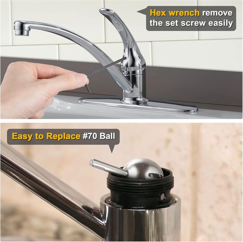 Enhon Faucet Cartridge Repair Kit, Compatible with Deltal/Perless 86970 Single Handle Faucet, #70 Ball Valves and Lever Handles, Fix Dripping Faucets, Stainless Steel(2 Packs) - Image 5