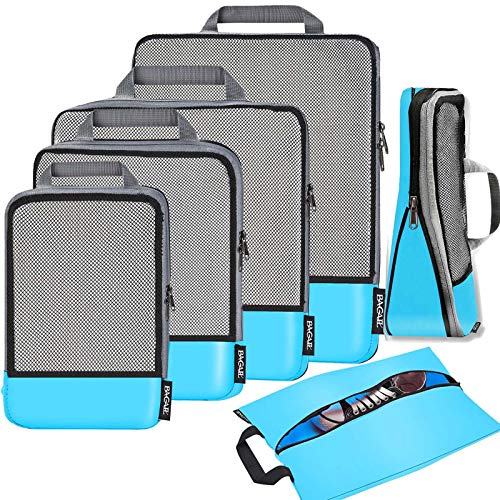 BAGAIL 4 Set6 Set8 Set Compression Packing Cubes Travel Accessories Expandable Packing OrganizersBlue HalfMesh 6 Set