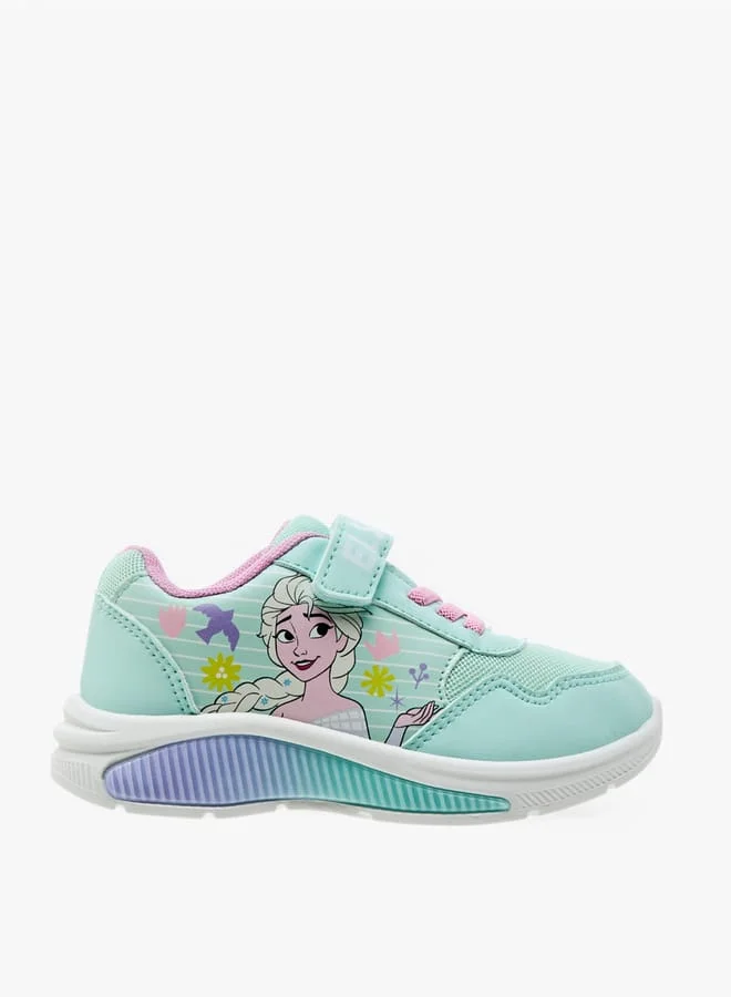 Disney Girls Elsa Print Light-Up Sneakers with Hook and Loop Closure