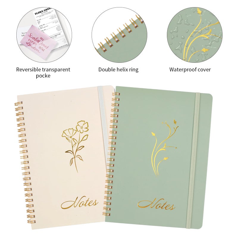 Joyberg Aesthetic Spiral Notebook, 2PCS Cute Notebook, 8.3" x 6" Notebook For Women, A5 Spiral Journal Notebook for Office/School/Home (Green & Beige) - Image 3