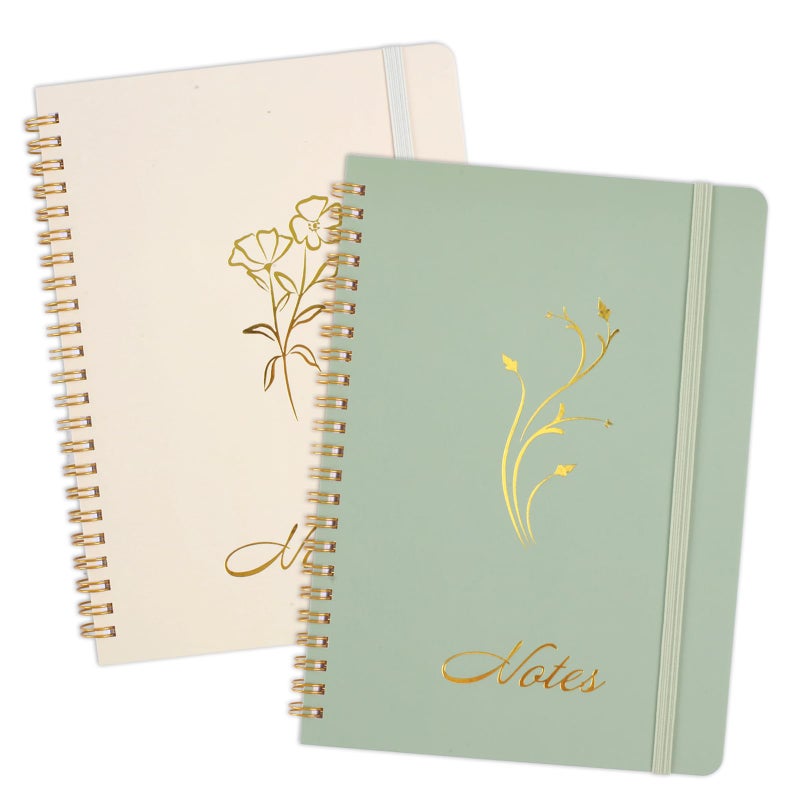 Joyberg Aesthetic Spiral Notebook, 2PCS Cute Notebook, 8.3" x 6" Notebook For Women, A5 Spiral Journal Notebook for Office/School/Home (Green & Beige) - Image 1