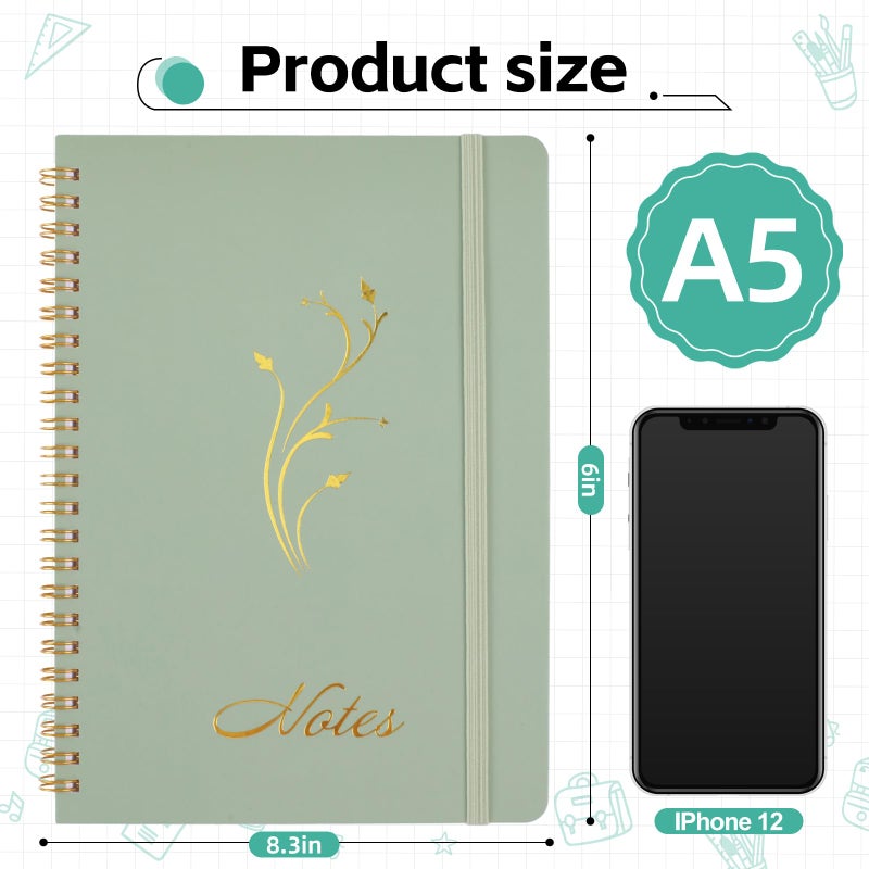 Joyberg Aesthetic Spiral Notebook, 2PCS Cute Notebook, 8.3" x 6" Notebook For Women, A5 Spiral Journal Notebook for Office/School/Home (Green & Beige) - Image 2