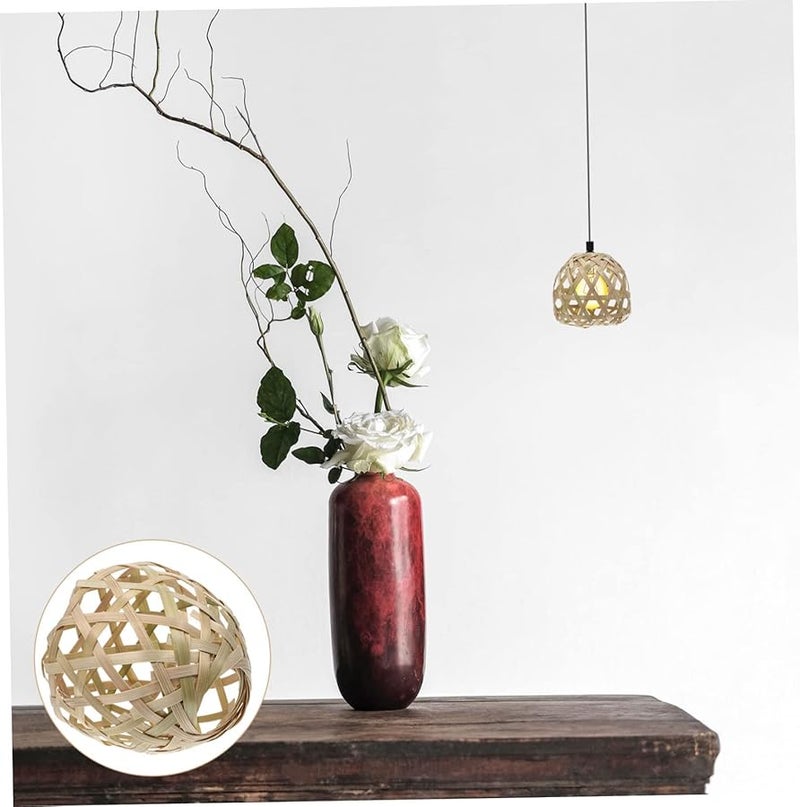 Bamboo Pendant Lamp Shade Set Woven Ceiling Light Cover Rustic Home Decor Bedroom Kitchen - Image 4