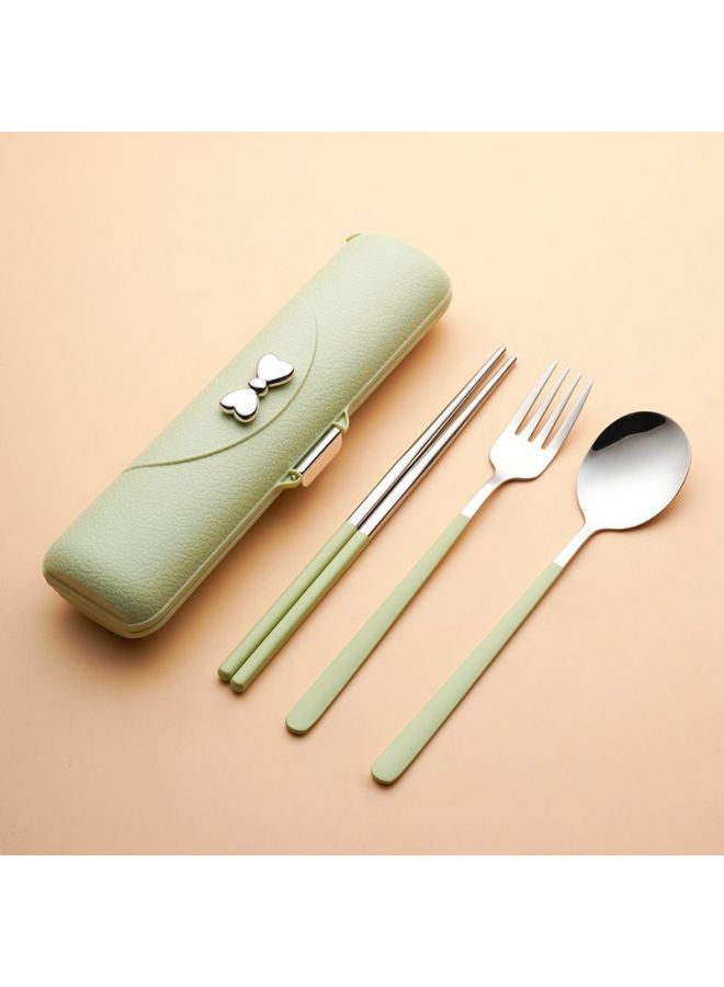 High-value Chopsticks Spoon Suit 304 Stainless Steel Portable Tableware Single Pack Special Box For One Student-Specifications:Default-Color:Green And Silver Three-piece Set + Green Box - Image 1