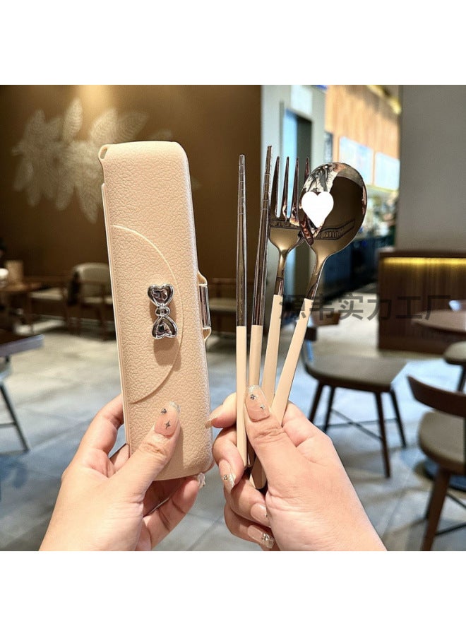 High-value Chopsticks Spoon Suit 304 Stainless Steel Portable Tableware Single Pack Special Box For One Student-Specifications:Default-Color:Green And Silver Three-piece Set + Green Box - Image 2
