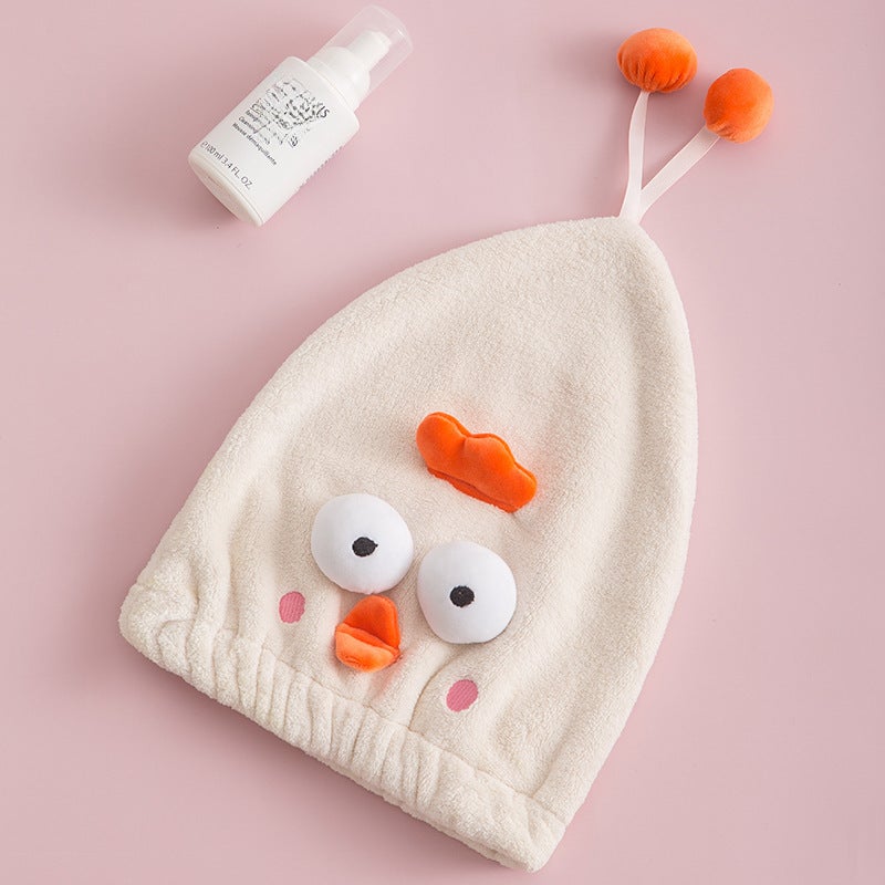 Dry Hair Cap New Moe Chicken Rice White 150D Silicone With Absorbent Coral Fleece Lining - Adorable Cartoon Princess Design Bath Cap for Kids Adults Pets - Image 1