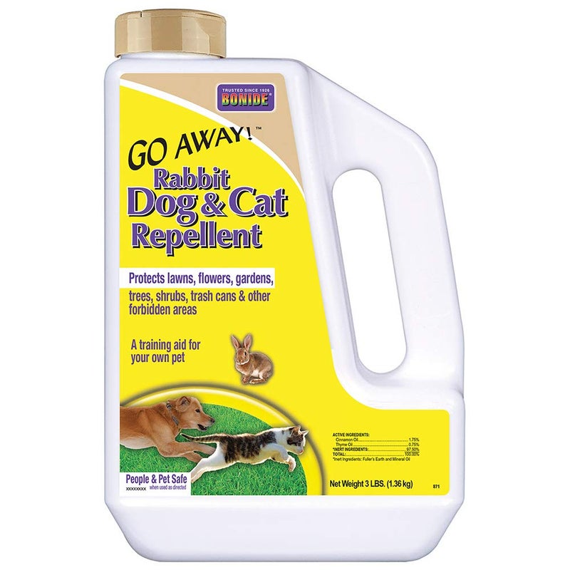 Bonide Go Away! Rabbit, Dog, & Cat Repellent Granules, 3 lbs Ready-to-Use, Keep Dogs off Lawn, Garden, Mulch & Flower Beds - Image 1