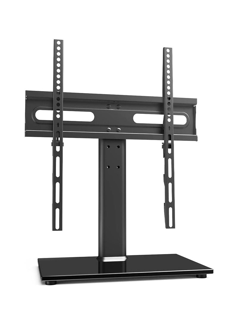 Universal TV Stand/Base Table Top TV Stand with Wall Mount for 27 to 55 inch 9 Level Height Adjustable, Heavy Duty Tempered Glass Base - Image 1