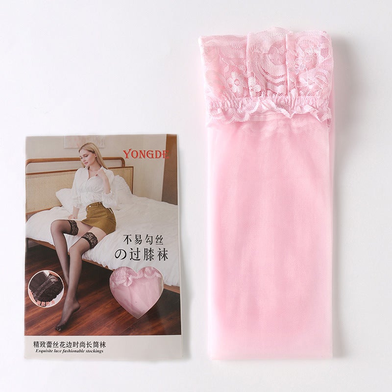 Over-the-knee socks non-slip stockings lace stockings thigh socks womens high stockings factory wholesale Yiwu Pink  - Image 1