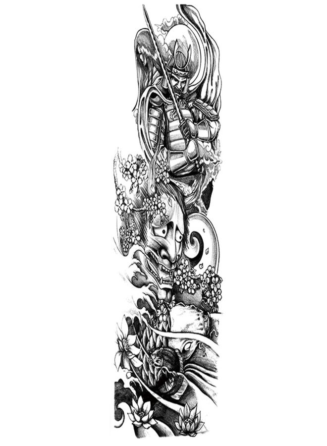 ورقة واحدة من ملصقات الوشم المؤقت للذراع بالكامل، وشم كبير مقاوم للماء، ملصقات وشم كبيرة على شكل زهرة الفاوانيا والورد للرجال والنساء - Image 1