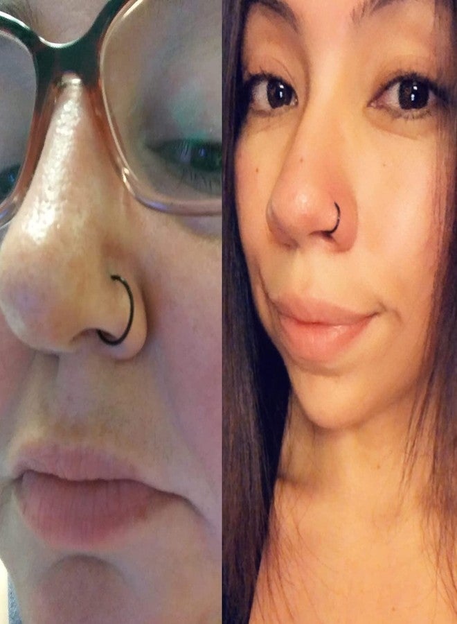 QWALIT 18g & 20g Nose Rings & Hoops - L & C Shape Studs - Surgical Stainless Steel & Silver Nose Piercing Jewelry - Rose Gold & Black - For Women & Men, 8mm, Stainless Steel, stainless-steel - Image 3