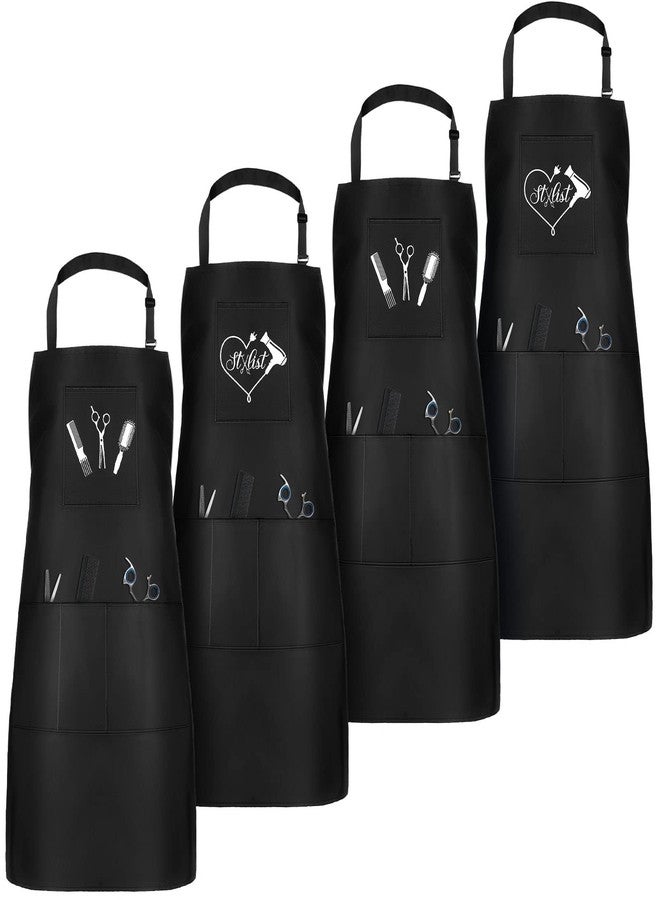 Janmercy 4 Pcs Hair Stylist Apron with 4 Pockets Waterproof Salon Aprons for Hairdresser Cosmetologist Apron(Black) - Image 1