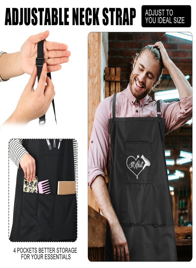 Janmercy 4 Pcs Hair Stylist Apron with 4 Pockets Waterproof Salon Aprons for Hairdresser Cosmetologist Apron(Black) - Image 2
