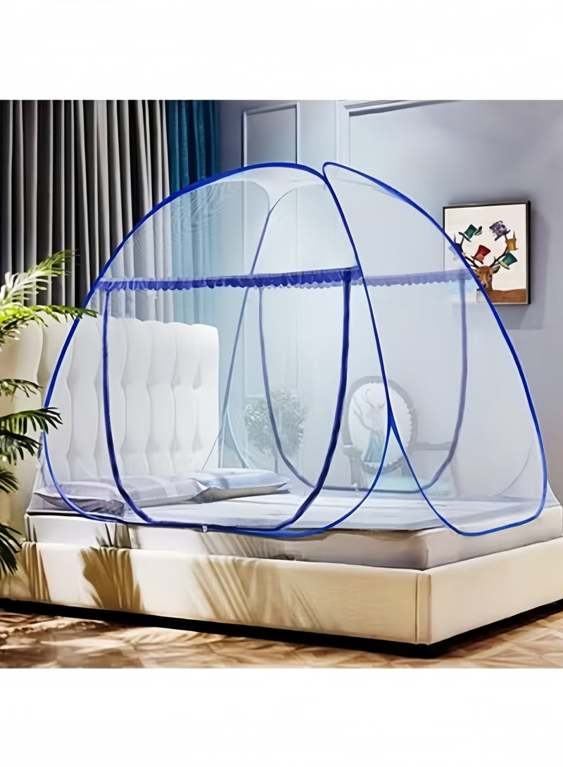 GGEROU Mosquito Net,Yurt Mosquito Net,Portable Mosquito Net,Pop Up Bed Net Tent with Bottom,Folding Design Bed Canopy,Double Door Zip Portable Tent(Blue 150*200*150cm) - Image 2