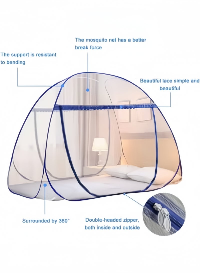 GGEROU Mosquito Net,Yurt Mosquito Net,Portable Mosquito Net,Pop Up Bed Net Tent with Bottom,Folding Design Bed Canopy,Double Door Zip Portable Tent(Blue 150*200*150cm) - Image 4