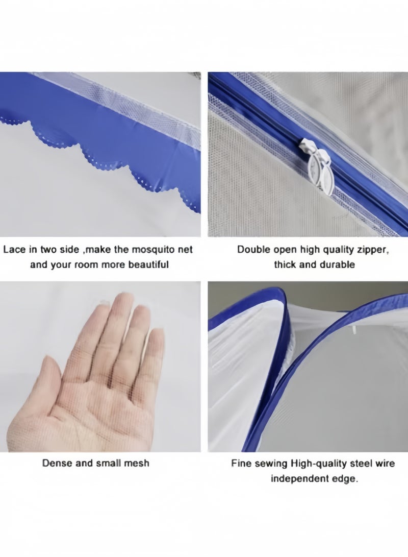 GGEROU Mosquito Net,Yurt Mosquito Net,Portable Mosquito Net,Pop Up Bed Net Tent with Bottom,Folding Design Bed Canopy,Double Door Zip Portable Tent(Blue 150*200*150cm) - Image 5