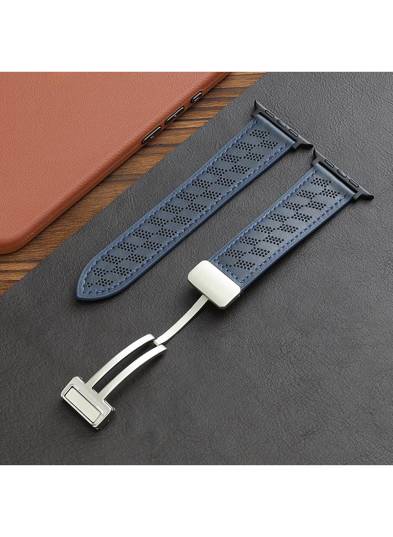 Y&D For Apple Watch 38/40/41MM Leather Breathable Microporous Folding Magnetic Buckle Strap - Image 1