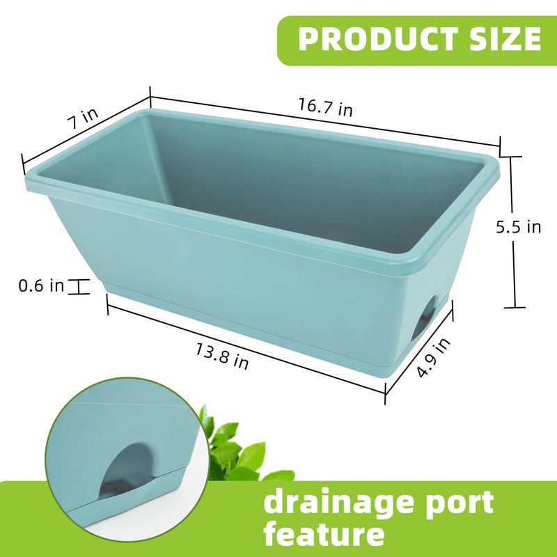 LOCONHA Window Box Planter, 7 Pack Plastic Vegetable Flower Planters Boxes 17 Inches Rectangular Flower Pots with Saucers for Indoor Outdoor Garden, Patio, Home Decor - Image 3