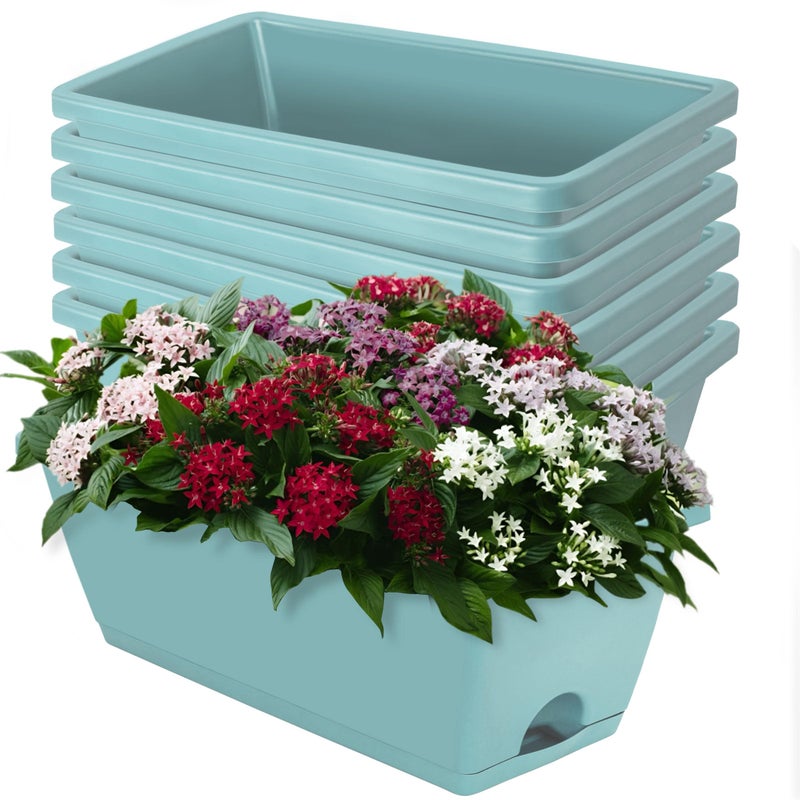 LOCONHA Window Box Planter, 7 Pack Plastic Vegetable Flower Planters Boxes 17 Inches Rectangular Flower Pots with Saucers for Indoor Outdoor Garden, Patio, Home Decor - Image 1