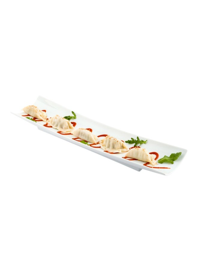 Restaurantware Shinto 17 Inch x 4 Inch Rectangular Serving Plate, 1 Rectangle Porcelain Tray - Curved, White Porcelain Long Sushi Plate, Won't Chip or Stain, For Sushi Or Appetizers For Appetizers - Image 2