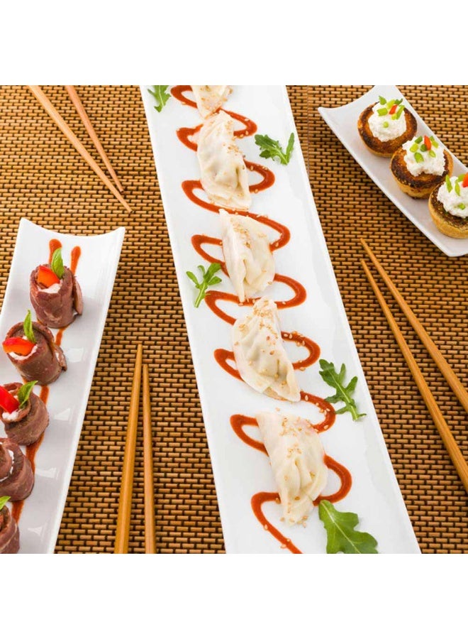 Restaurantware Shinto 17 Inch x 4 Inch Rectangular Serving Plate, 1 Rectangle Porcelain Tray - Curved, White Porcelain Long Sushi Plate, Won't Chip or Stain, For Sushi Or Appetizers For Appetizers - Image 3