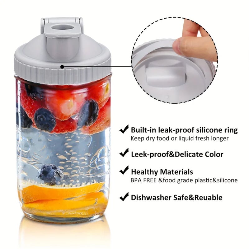 Mason Jar Pour Spout Lid for Wide Mouth Mason Jars, Airtight Mason Jar Pitcher Flip Cap Lid With Handle, Leak-Proof and Durable, Pack of 2 - Image 2