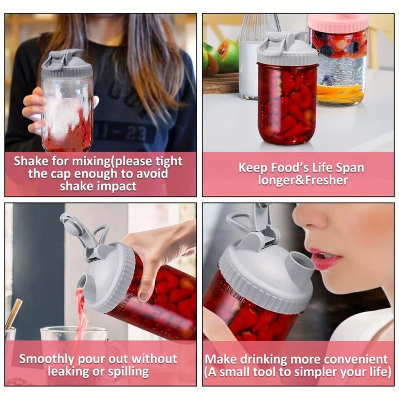 Mason Jar Pour Spout Lid for Wide Mouth Mason Jars, Airtight Mason Jar Pitcher Flip Cap Lid With Handle, Leak-Proof and Durable, Pack of 2 - Image 5