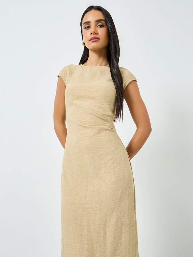 Styli Beige Sleeveless Mermaid Hem Maxi Dress - Image 3