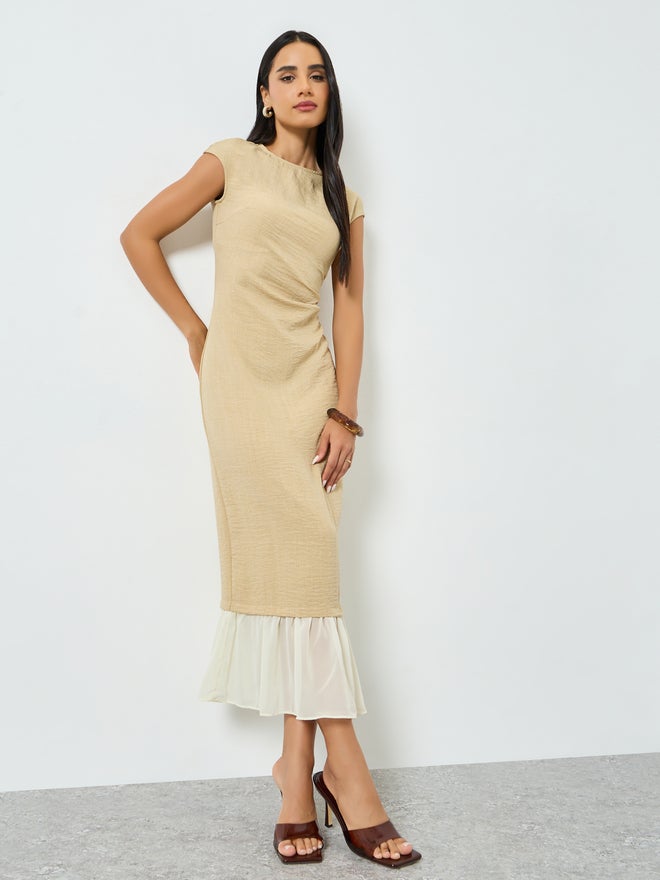 Styli Beige Sleeveless Mermaid Hem Maxi Dress - Image 4