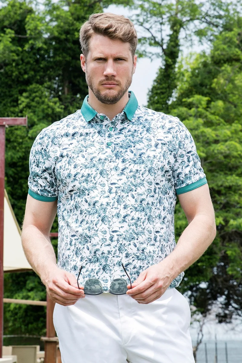 Buratti Patterned Cotton Slim Fit Polo T Shirt Men's Polo T Shirt 646B3550